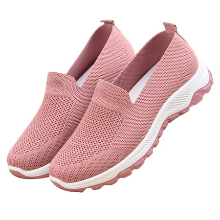 

Flat Soft Sole Anti-Slip Lightweight Breathable Fashionable Sport Shoes Size 40 Pink Ladies Slip-On Sneakers