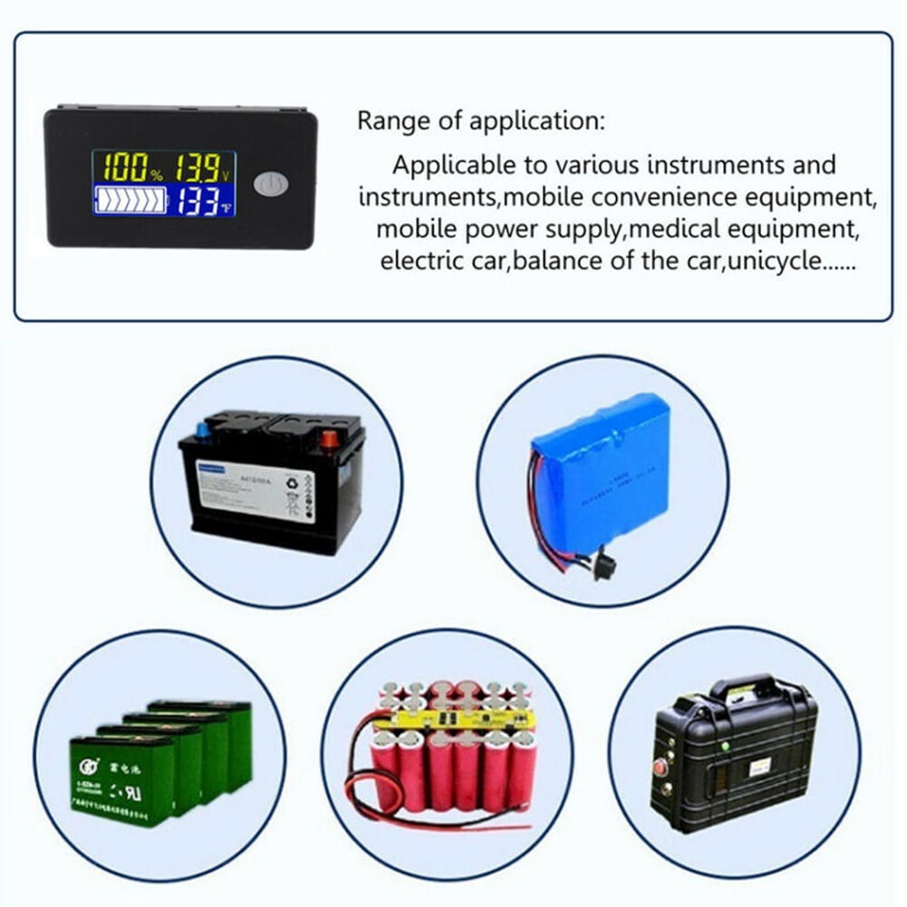 New 12V/24V/36V/48V Battery Capacity Indicator LCD Voltmeter Temperature Meter 