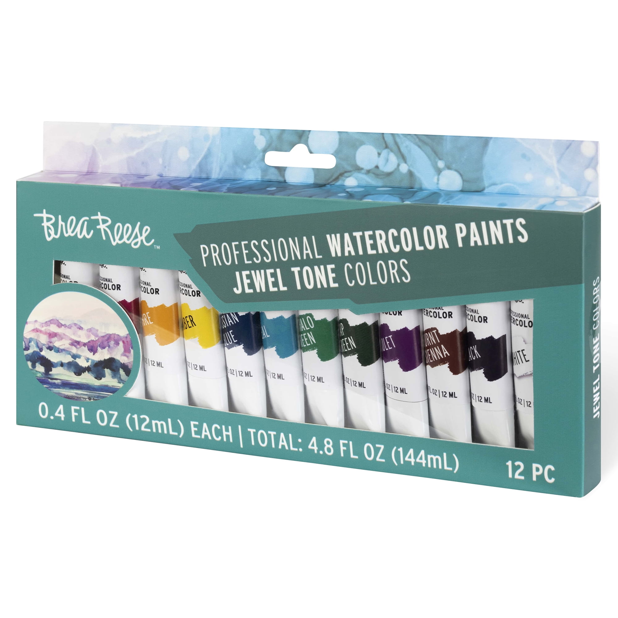Brea Reese: Professional Watercolor Paint Set - Jewel Tones - 12 Tubes - Luxurious & Rich Colors, Matte Finish, Acid-Free, Non-Toxic, Art Supplies