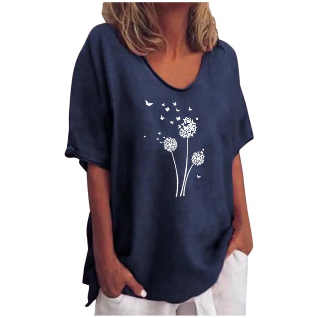 Camisas sexy para mujer Cuello redondo Manga corta Tops Impreso Blusa regular Fridja zx2109