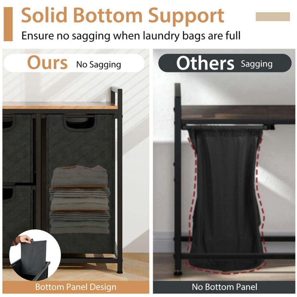 Finihen Laundry Hamper, Laundry Basket, Laundry Basket Organizer Dirty Clothes Hamper with Shelf and 3 Removable Bags, for Bathroom, Laundry Room, Rustic Brown Finihen Laundry Hamper, Laundry Basket, Laundry Basket Organizer Dirty Clothes Hamper with Shelf and 3 Removable Bags, for Bathroom, Laundry Room, Rustic Brown