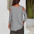thumbnail image 4 of Frostluinai 3/4 Length Sleeve Womens Tops Crew Neck O Ring Strap Eyelet Embroidery Shirts Cold Shoulder Tshirts Solid Loose Fit Tees Gifts, 4 of 7