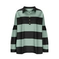 thumbnail image 3 of dGslk Womens Long Sleeve Striped Polo Shirt Loose Fit Casual Button Down Pullover Lightweight Top for Everyday Wear Black L, 3 of 7
