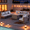 Gray, variant on Gaildon 9 Piece Patio Furniture Set with Fire Pit Table, All Weather Outdoor Sectional PE Rattan, Patio Conversation Sets with Cushions for Garden Lawn Balcony Porch Deck, Grey