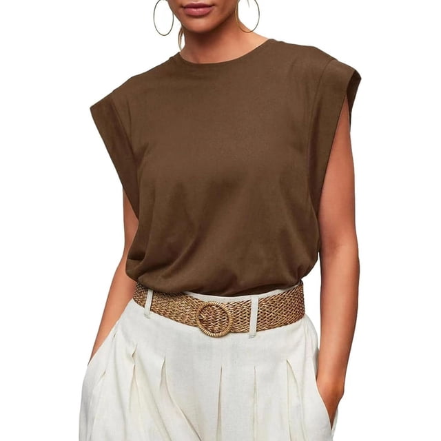 Huggegwe Haut Femme Été 2024 Décontracté Col Rond Style Urbain Rayé CJB91-127406