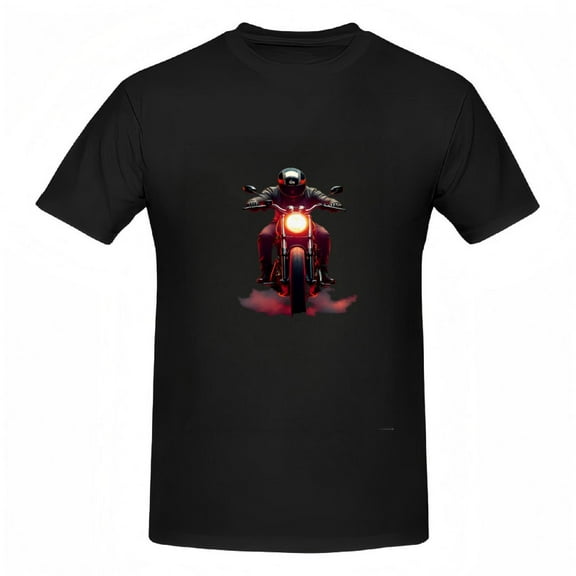 Women's Cotton Short Sleeve T-Shirt - Dark Graphic Tee with Bright Motorcycle Design & Helmeted Rider - Stylish Casual Top