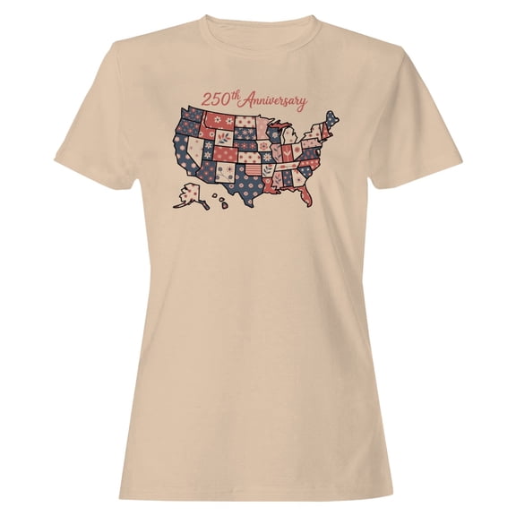 Smartprints 250th Anniversary USA Floral Map Art Women's T-shirt, Natural, S
