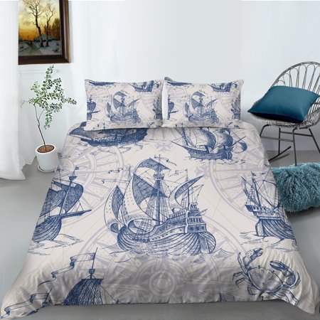 Nautical Themed Bedding Set Luxury High Quality Sailboat Printed Microfibre Duvet Cover Boy Teens Adult The Comfy Bedding