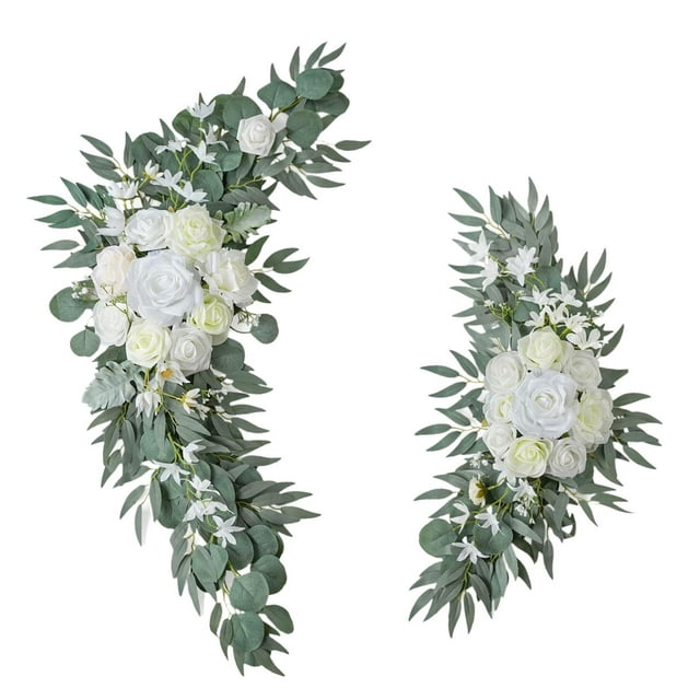 Juego de 2 guirnaldas de flores artificiales colgantes para arco de boda, fondo de flores artificiales Estilo A