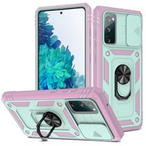 Dteck Samsung Galaxy S20 FE Case, Slide Camera Lens Protector Cover Ring Holder Kickstand Rugged Shockproof Case for Samsung Galaxy S20 FE 5G,Green/Pink