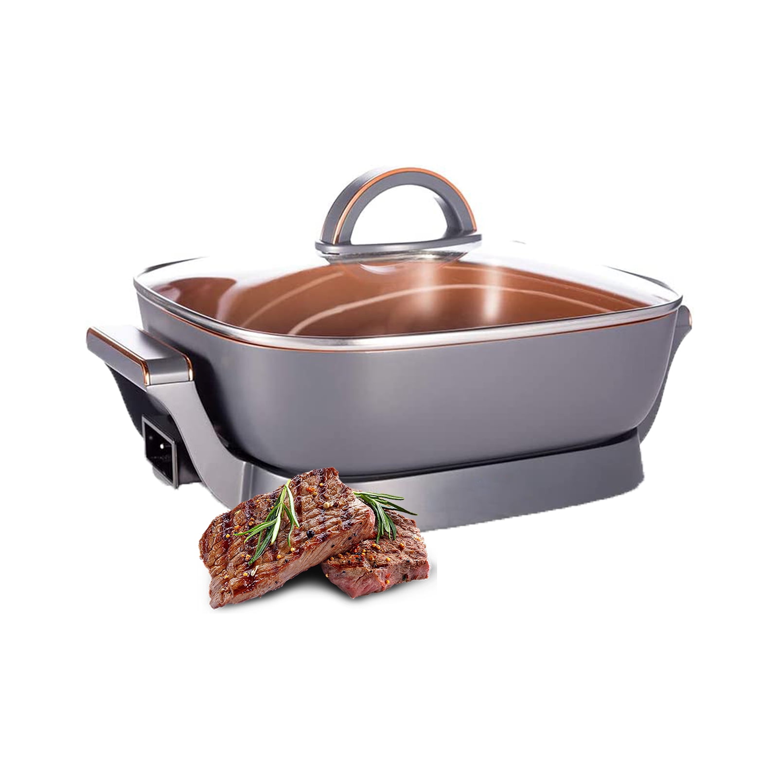 Extra Deep Nonstick Electric Skillet Scratch Resistant Serves 3 to 5 People (6Qt.)