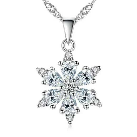 GKNET 925 Silver Shiny Crystal Snowflake Pendant Necklace Womens Delicate Jewelry K125-Silver