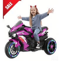 HNH Kids Ride On Motorbike Toys Age 2-6, Kids Motorcycle Tricycle with 3 Wheel, 12V Electric Ride on Motorcycle with Light Wheel & Bluetooth Music-Purple
