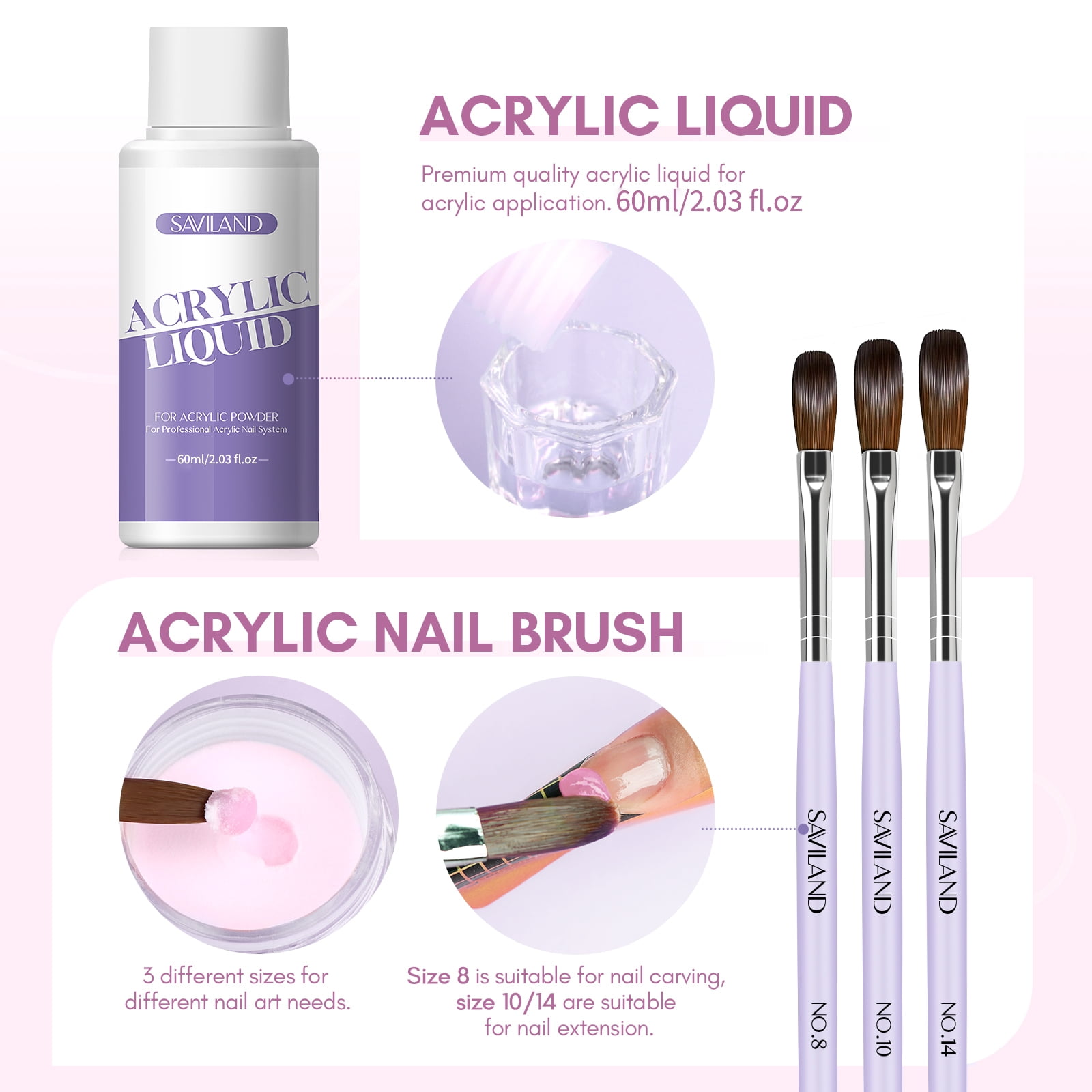 Saviland Acrylic Nail Kit Complete Set with Drill - Acrylic Powder and Acrylic Liquid Set with Acrylic Nail Brush, Electric Nail Drill, Nail Tips, Acid-Free Primer and Top Coat with Everything