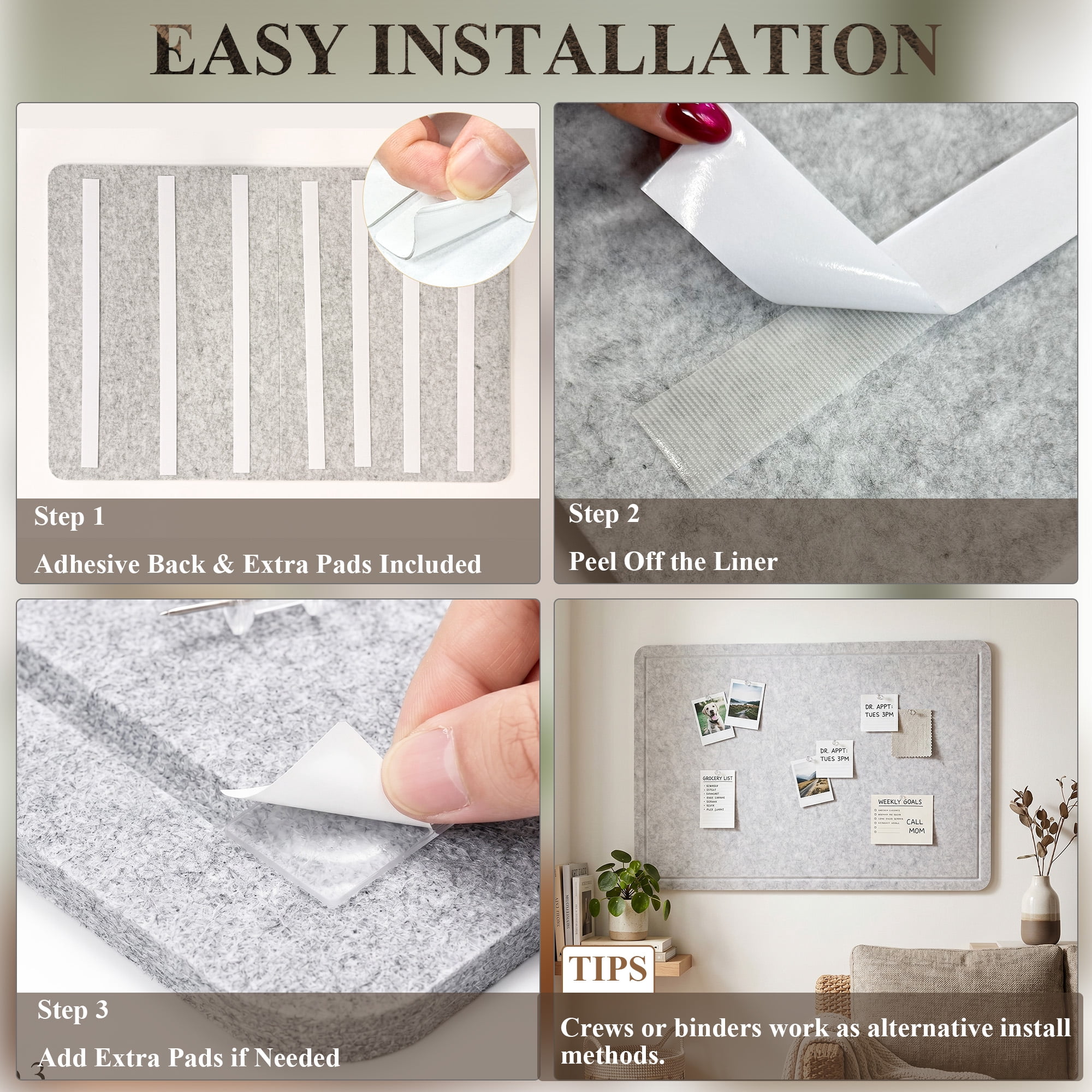 BEAUTYPEAK Large Felt Bulletin Board for Wall, 24" x 36" Frameless Picture Board Soft Felt Cork Board，Light Grey