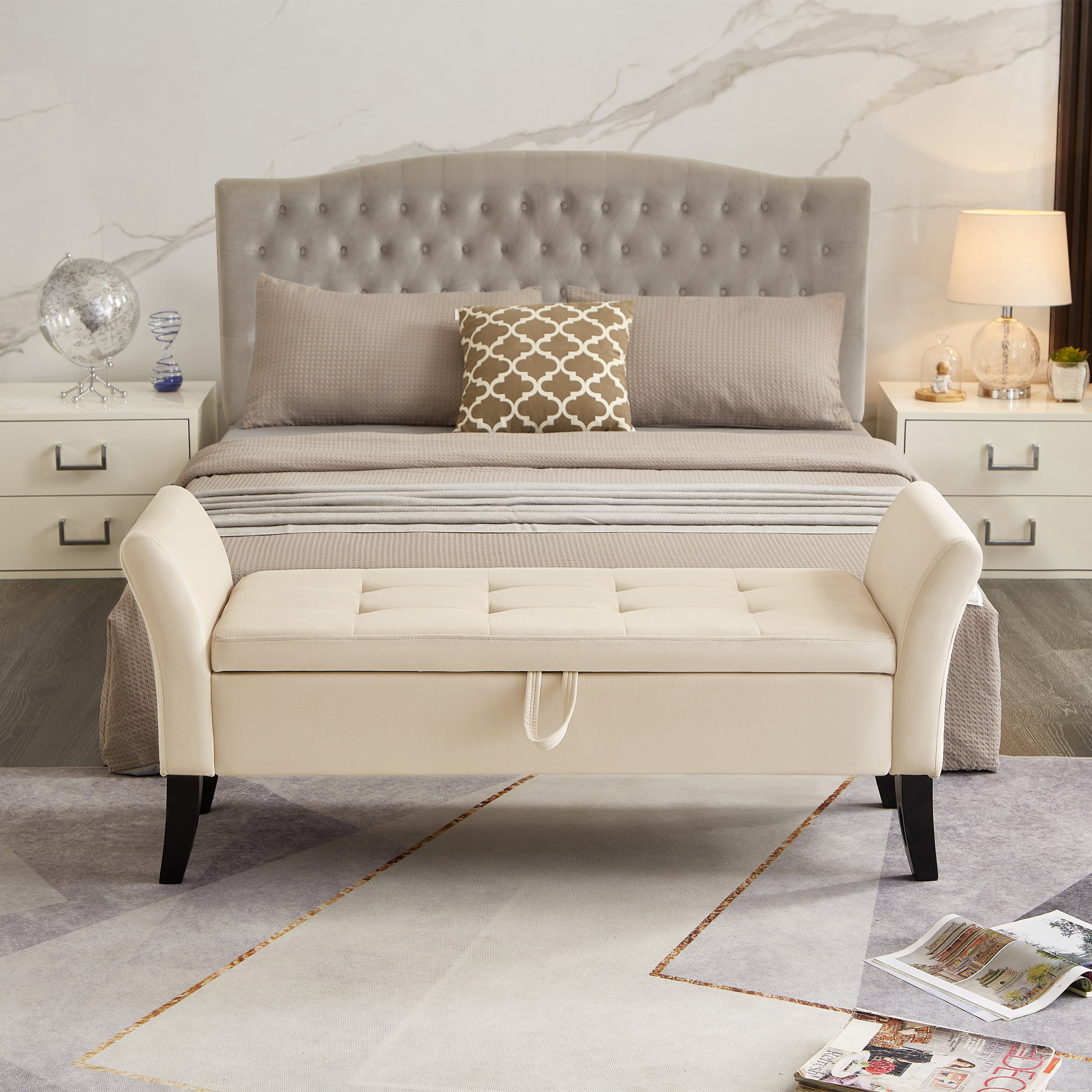 Miniyam 51.5" Tufted Storage Bench for Bedroom or Hallway, Beige