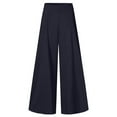 thumbnail image 3 of QLEICOM Womens Slacks Women's Wrinkle Free Relaxed Fit Straight Leg Pants Solid Elegant High Waist Wide Leg Pants Trousers Flare Trousers Zipper Pants Wide Leg Pants Relaxed Fit Trousers Navy S, 3 of 4