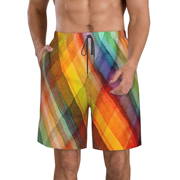 Fotbe Abstract Watercolors Tartan Trajes de Baño Estampados para Hombre, Shorts de Verano de Secado Rápido, Ropa de Playa, Bañadores-Large