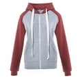 thumbnail image 1 of KIHOUT Spring Winter Womens Tops Fashion Solid Color Block Splicing Zipper Loose Long Sleeve Tops Casual Hooded Sweatshirt, 1 of 5