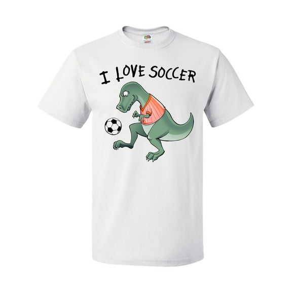 Inktastic I Love Soccer-Dinosaur in Orange T-Shirt