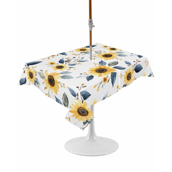 Outdoor Table Cloth with Umbrella Hole and Zipper, Sunflower Waterproof Rectangle Tablecloth 60"x102", Spring Floral Vintage Summer Botanical Washable Table Cover for Outside Party Patio Picnic