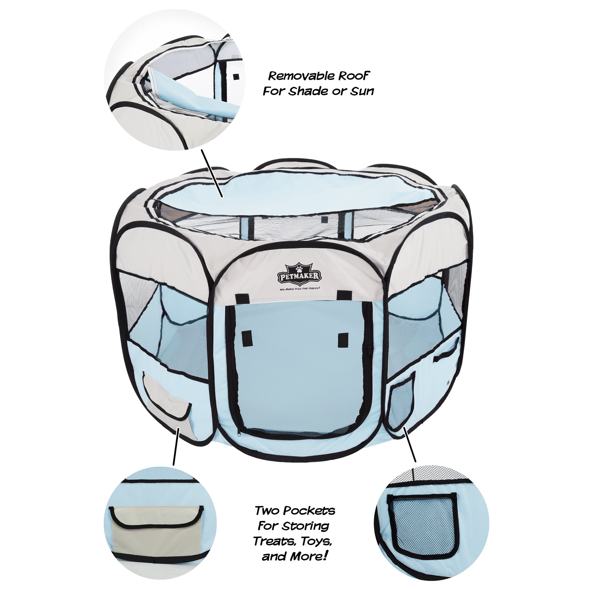 Portable Pop Up Pet Play Pen with carrying bag, 38"H, Blue