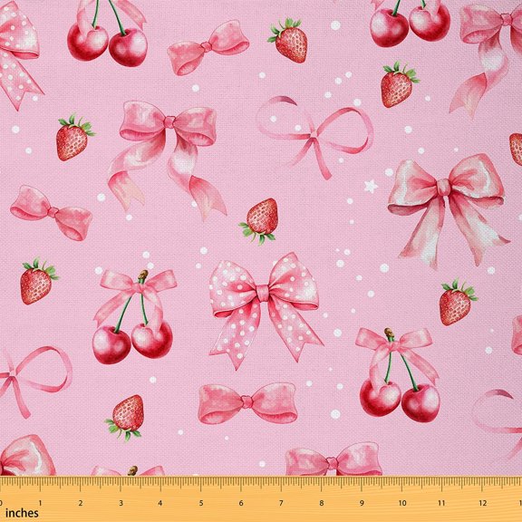 Homewish Princess Cute Bow-tie Fabric by the Yard 1 Yard for Girls, Red Strawberry Cherry Room Decor Fabric by the Yard, Chic Polkadots Sewing Fabric, Luxury Bedroom Decor