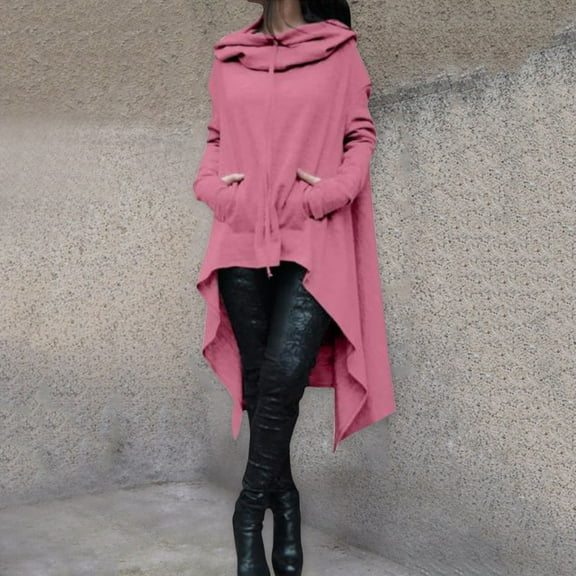 YEJIMAN Hoodies For Women Loose Hoodie Long Hooded Tops Ladies Sweatshirt Sweater Asymmetric Blouse Essentials Hoodie Pink