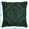thumbnail image 3 of Stylo Culture Indian Decorative Throw Pillow Cover 16 x 16 Hand Embroidered Dark Green Bohemian 40 x 40 cm Home Decor Cotton Mirrored Square Cushion Cover | 1 Pc, 3 of 4
