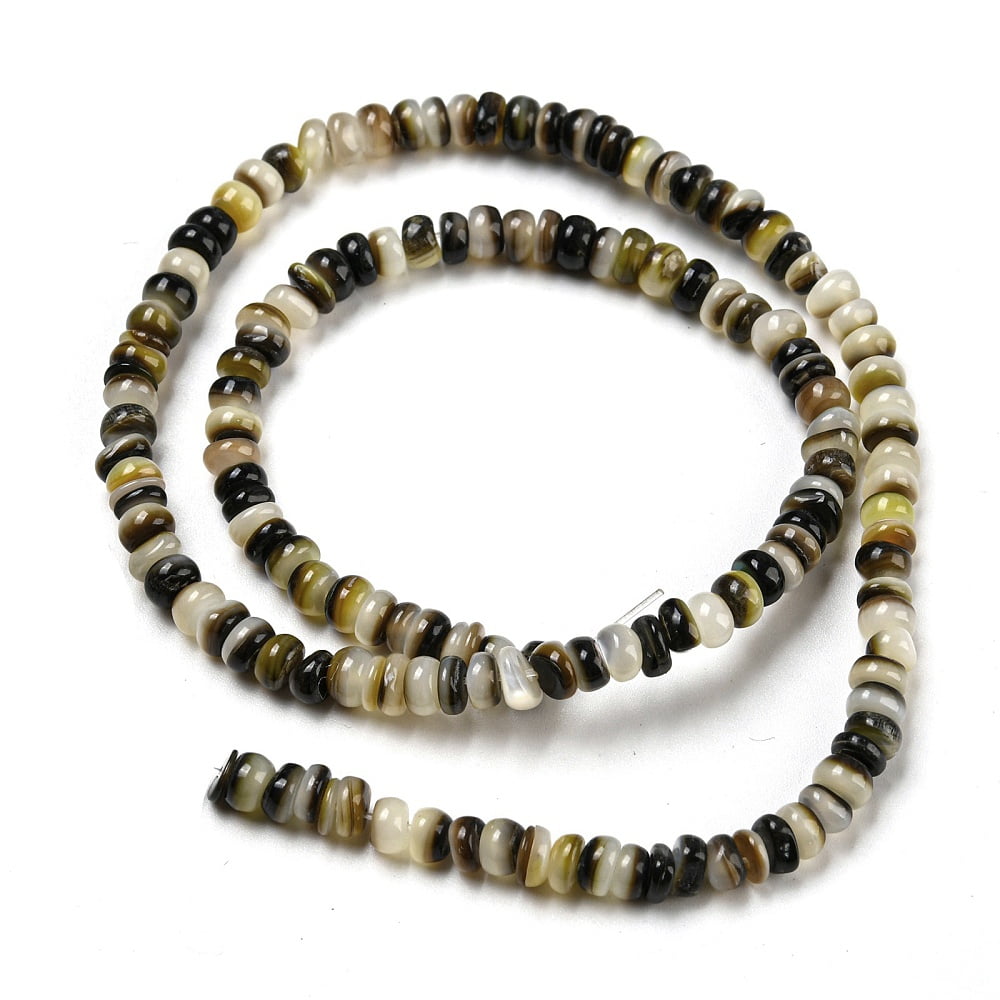 10 Strand Natural Black Lip Shell Beads Strands Rondelle 3.5~5x1~4.5mm Hole: 0.8mm 147pcs/strand 15''(38.1cm)