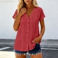 thumbnail image 2 of YUGYXL Womens Summer Tops Short Sleeve Button Down Shirts Casual V Neck T Shirts Pleated Front Loose Fit Tops for Daily Red S, 2 of 7