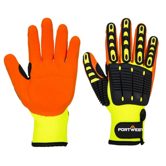 Portwest A721 Lightweight Anti Impact Nitrile Grip Safety Work Gloves Yellow/Orange, Small