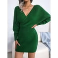 thumbnail image 5 of Women'S Cocktail Batwing Long Sleeve Wrap Knit Sweater Mini Dress Green S, 5 of 9