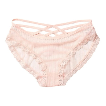 

Promotion! Sexy Women Lace Panties Ladies Low Waist Transparent Briefs Stitching Breathable Hollow Seamless Cotton Underwear Pink L