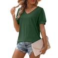 thumbnail image 2 of Summer Plus Size Tops for Womens 2025 Fashion Causal Vintage Solid Color Blouse Short Sleeve T-Shirt Top, 2 of 7