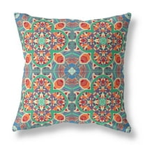 Clover Leaf Floral Broadcloth Indoor Outdoor Zippered Pillow Orange Green