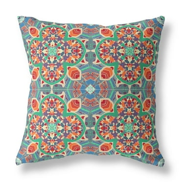 Clover Leaf Floral Broadcloth Indoor Outdoor Zippered Pillow Orange Green