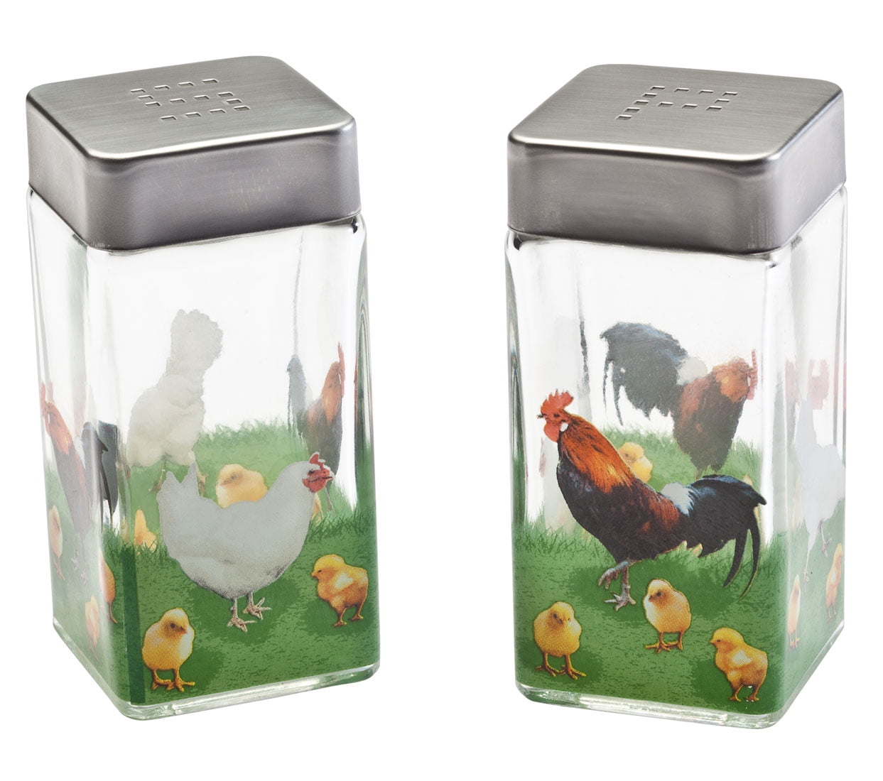 Rooster and Family Glass Salt and Pepper Shaker Set Figurine for Decorative F... 