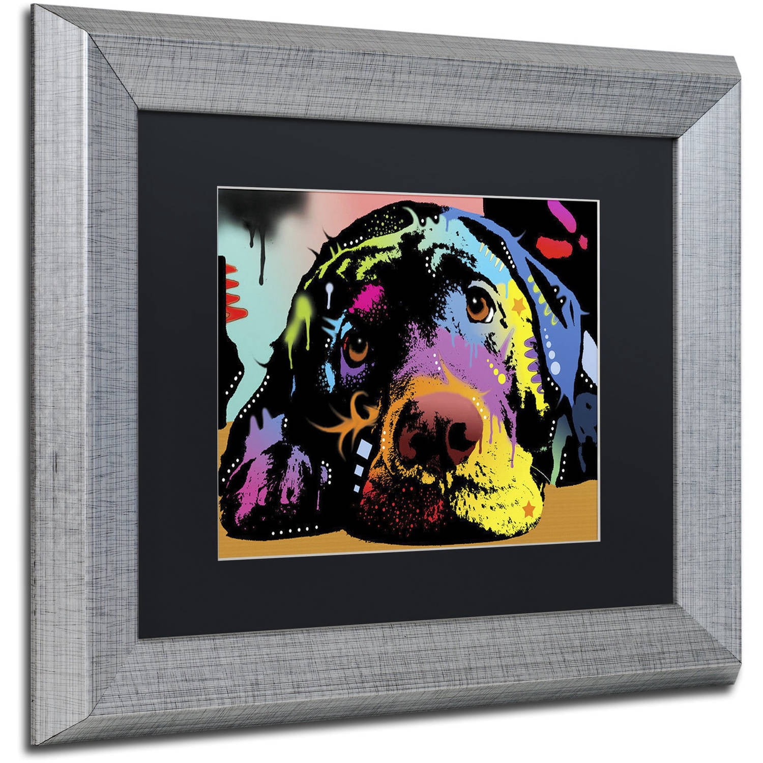 Trademark Fine Art "Lying Lab" Canvas Art by Dean Russo, Black Matte, Silver Frame