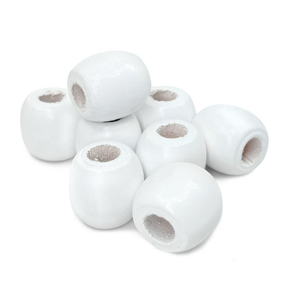 150 Painted White Barrel Wood Beads 17mm x 14mm Diameter 8mm Large Hole