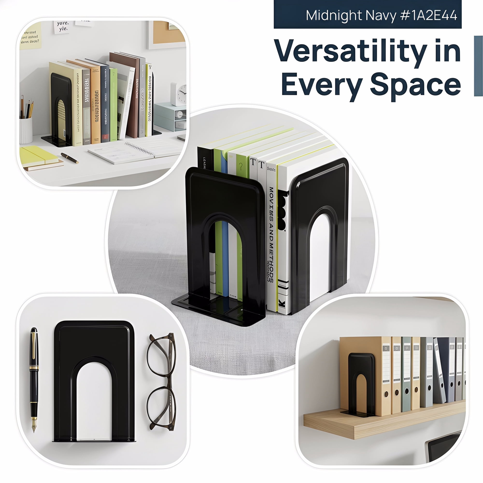 Unique Bargains Expandable Iron Bookends with Compartments Black 5"L x 5.9"W x 7.5"H