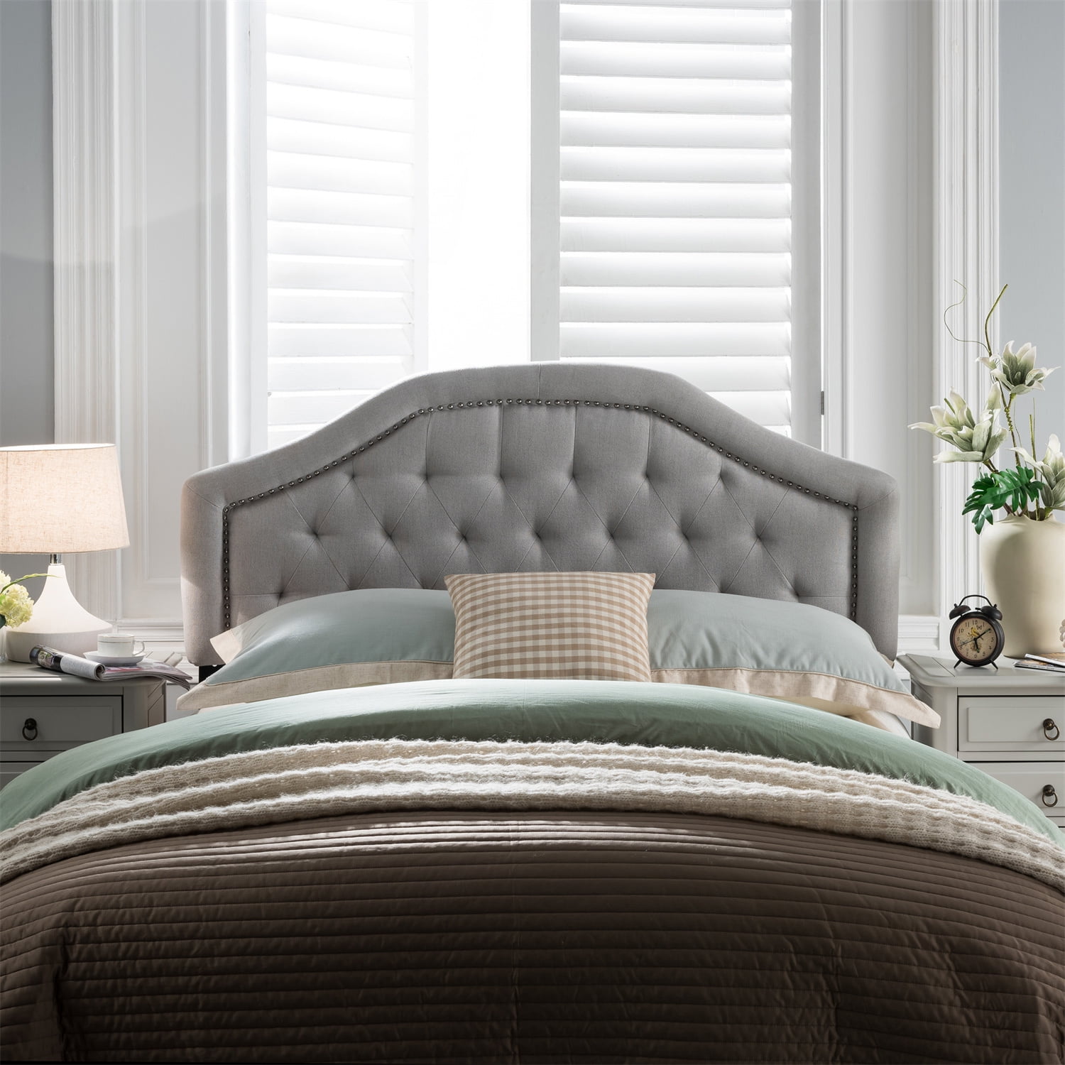 Kepooman Tufted Upholstered Queen / Full Size Headboard in Gray Fabric Kepooman Tufted Upholstered Queen / Full Size Headboard in Gray Fabric