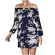 thumbnail image 4 of Vestido de cintura elástica de manga larga con estampado de hombros descubiertos sexy para mujer a la moda Pompotops  hdfakjf8880, 4 of 9