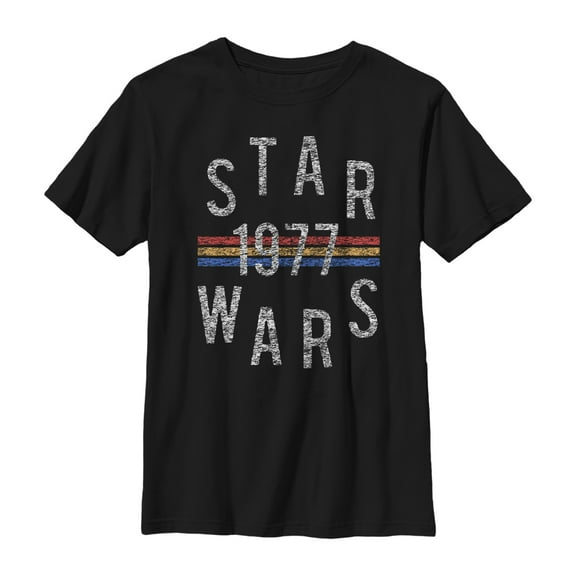 Boy's Star Wars Groovy Logo Stripes Graphic Tee Black Medium