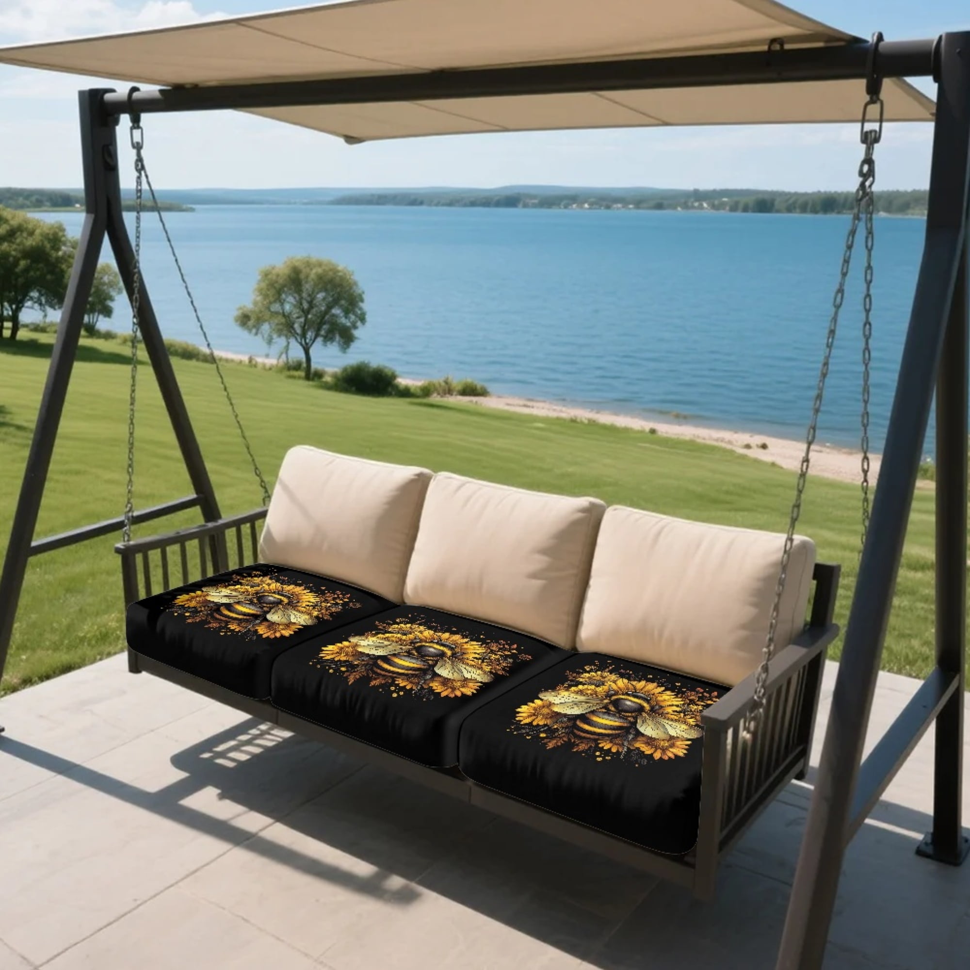 TSOVTHRID Bee Sunflower Black Print Couch Cushion Covers Washable Sofa Seat Furniture Protector Non Slip Couch Cover Decorative Cushion Slipcover Set with Elastic Bottom, 24x24 Inch