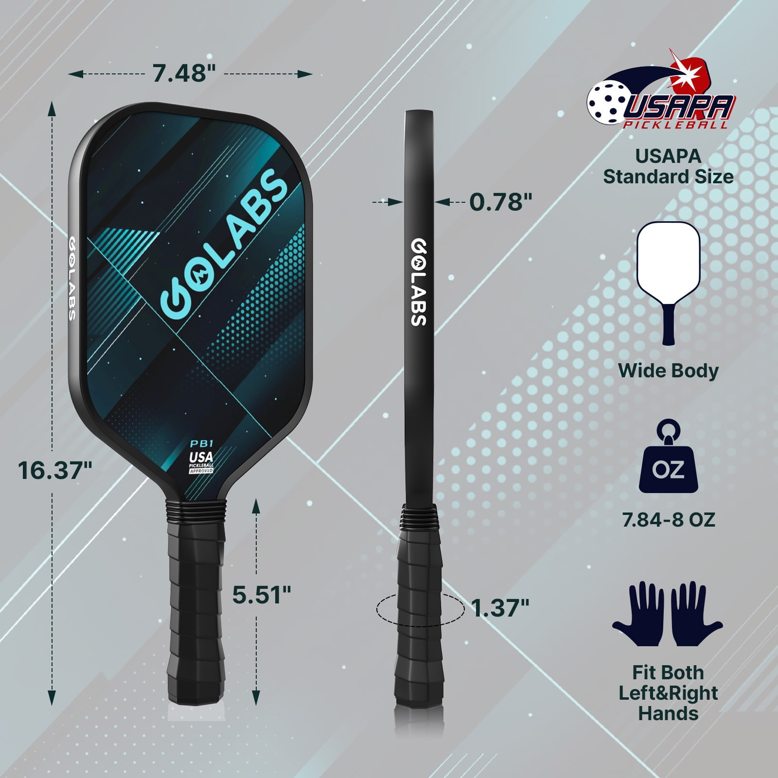 Golabs PB1 Pickleball Paddles Set, Durable Fiberglass Surface Paddles with 4 Balls for All Levels Adult & Beginner, Darkblue