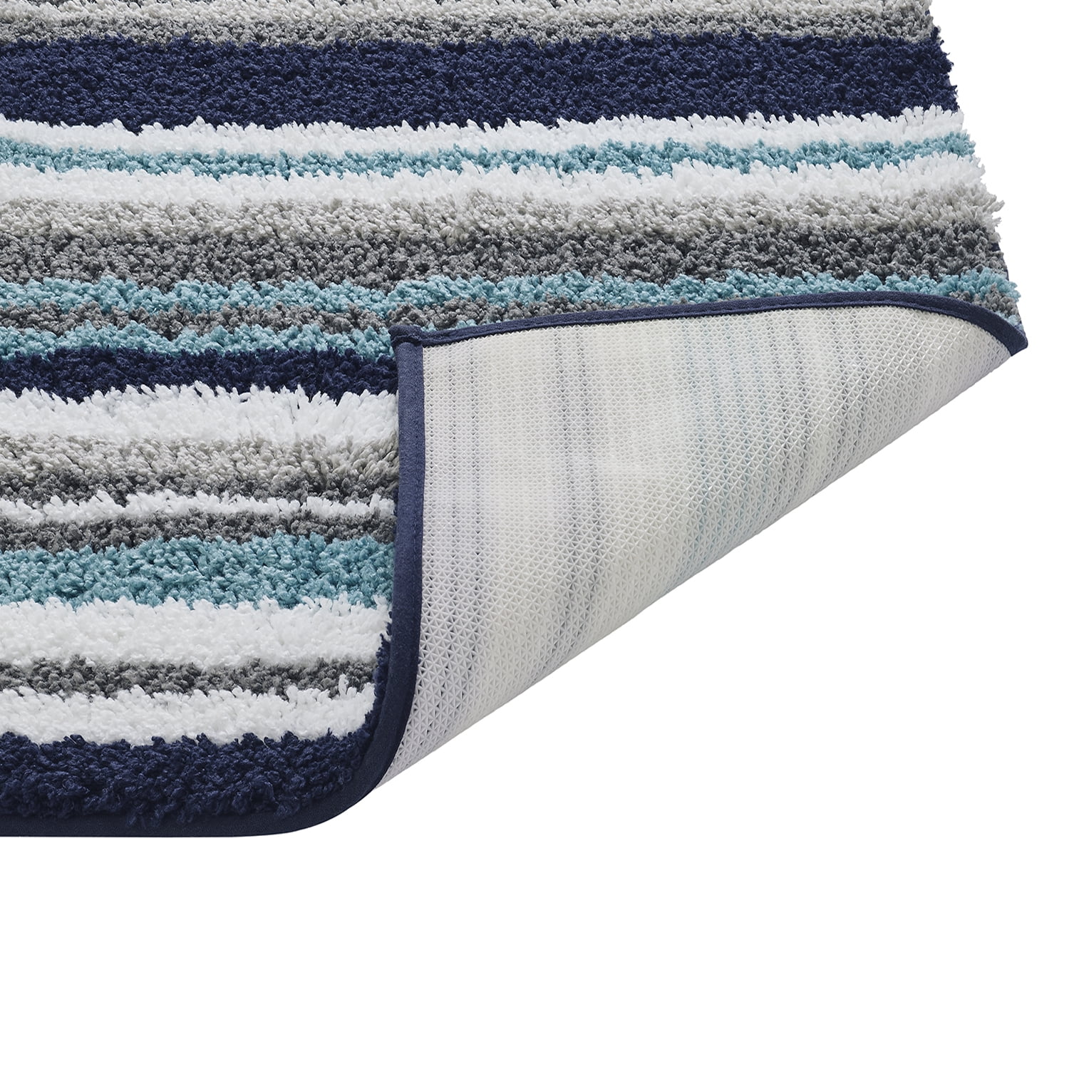 Better Trends 2 Piece Bathroom Rug Set 100% Polyester Soft Water Absorbent Non Slip Bath Mat Machine Washable Rug Griffie Collection - Blue