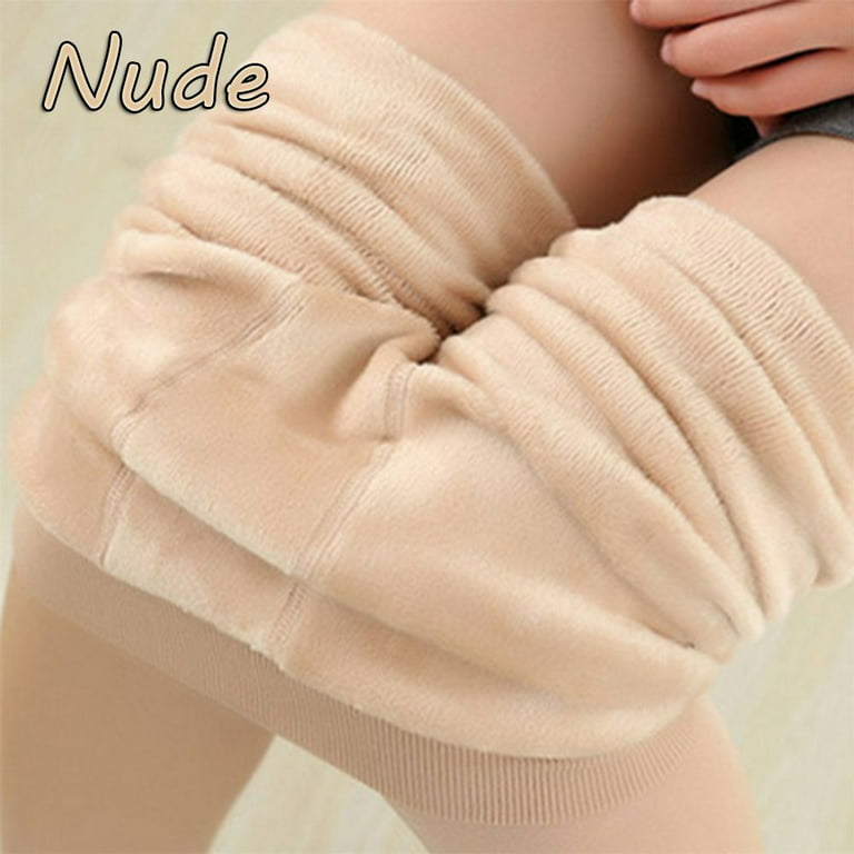 Women Stretch Tight Warm Fleece Lined Slim Leggings Thermal Cotton Pants  Thick Stockings NUDE