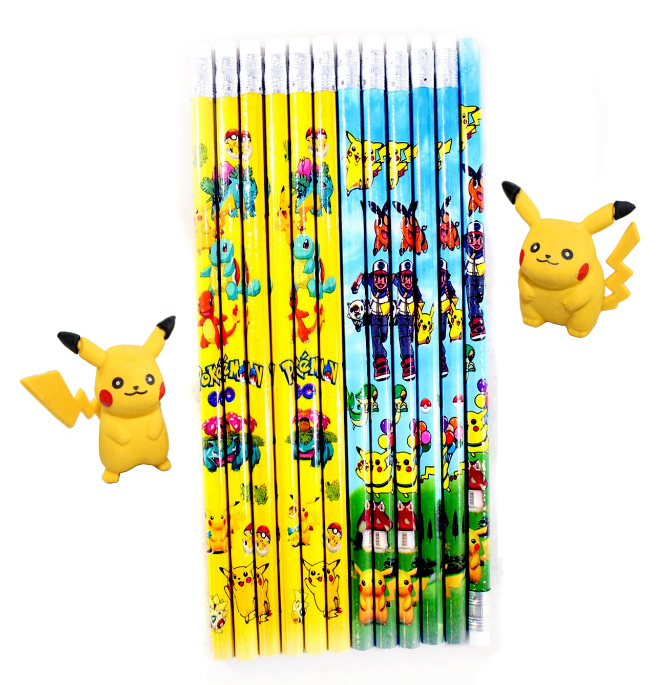 Pikachu Pencils with Eraser, 2B Triangular Pencils 12 Count (Yellow)