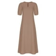 thumbnail image 6 of Dresses for Women Fashion Summer Temperament Solid Short Sleeve Round-Neck Dress, Khaki L on Clearance, 6 of 6